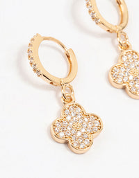 Gold Cubic Zirconia Clover Huggie Earrings - link has visual effect only