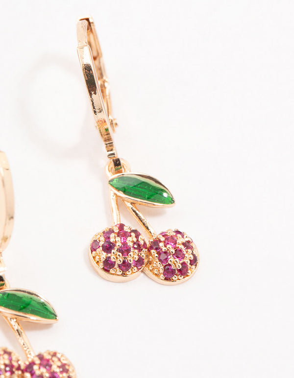 Cherry Gold Cubic Zirconia Huggie Earrings
