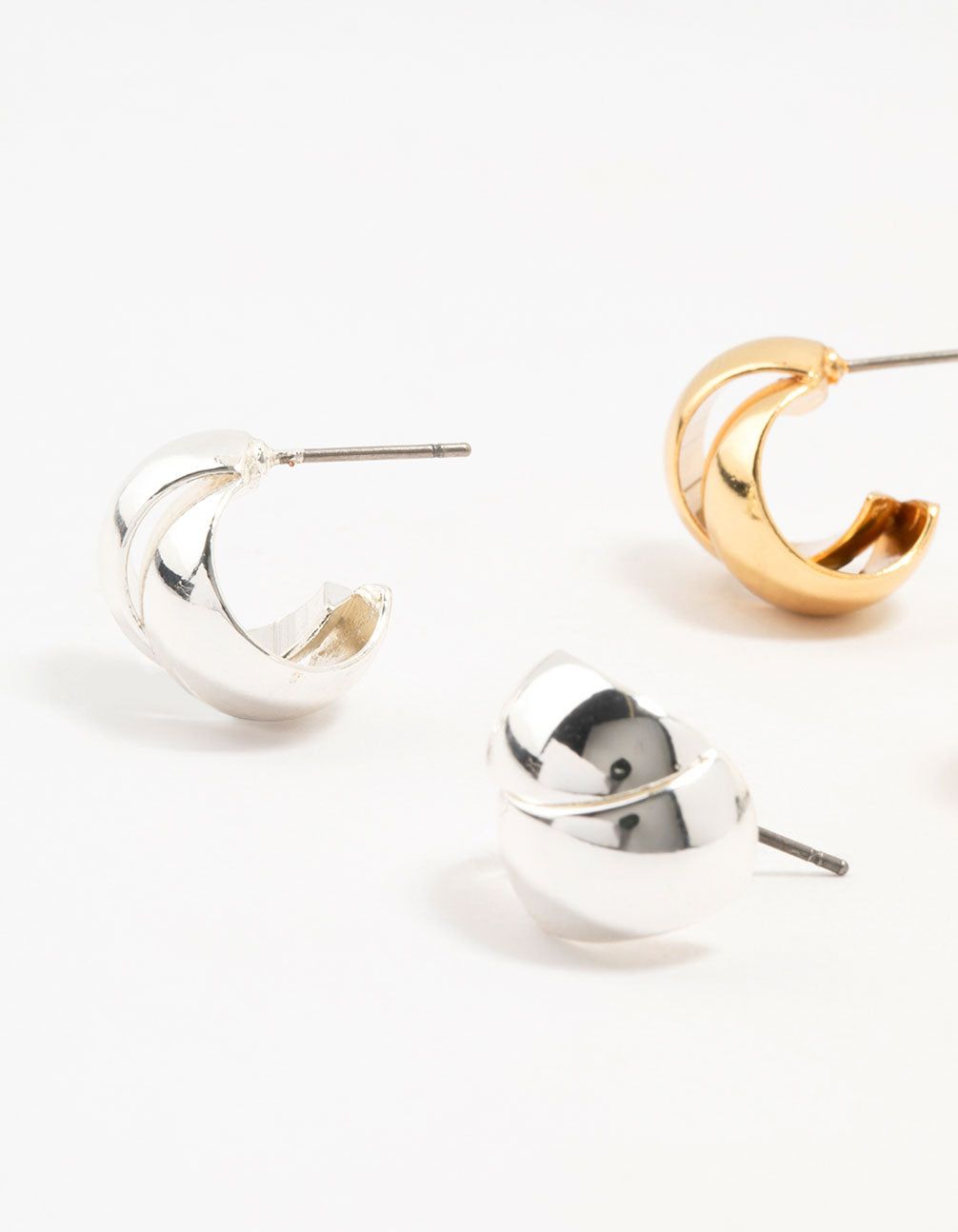 Mixed Metals Silver & Gold Plated Ball & Hoop Stud Earrings 2-Pack