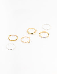 Mixed Metals Molten & Diamante Rings 6-Pack - link has visual effect only