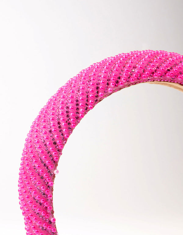 Fuchsia Diagonal Diamante  Mixed Metals Headband
