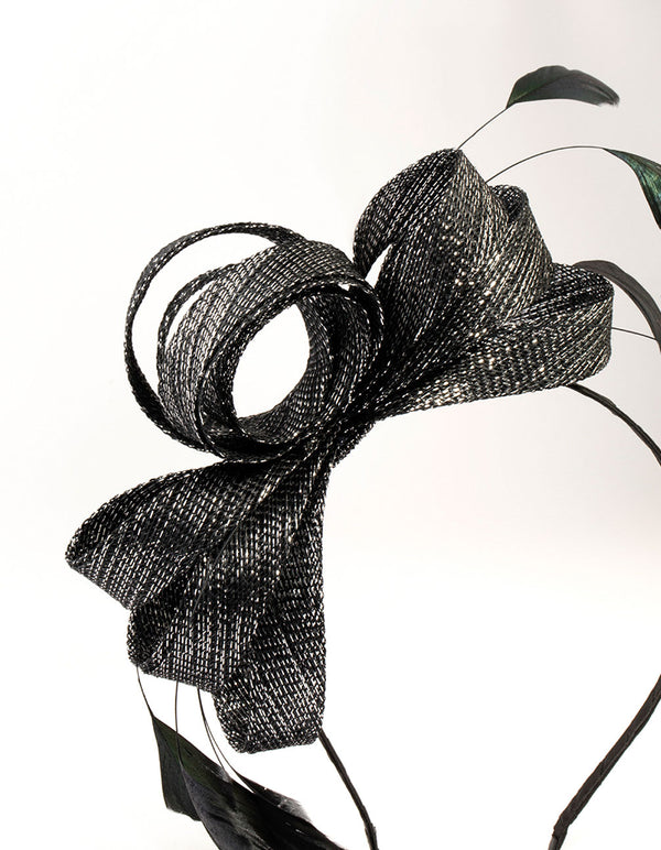 Black Metallic Feather Fascinator