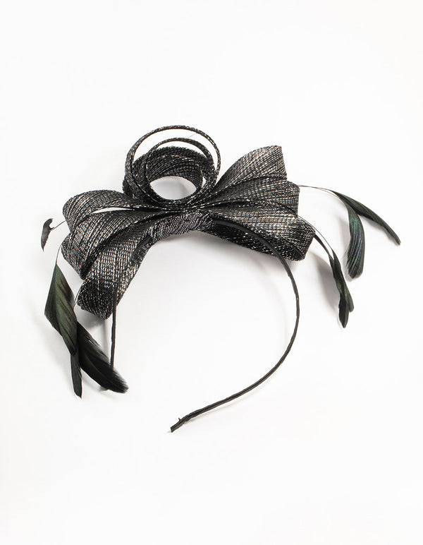 Black Metallic Feather Fascinator