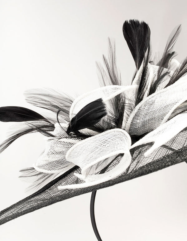 Black & White Sinamay Bow Angled Fascinator