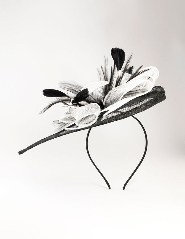 Black & White Sinamay Bow Angled Fascinator