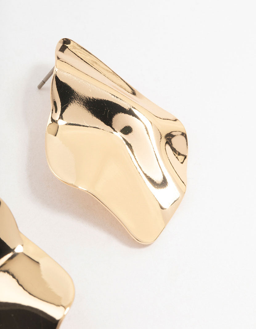 Gold Warped Plate Stud Earrings