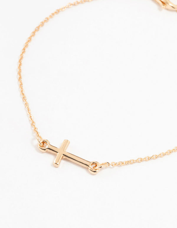 Gold Dainty Cross Bracelets 4-Pack