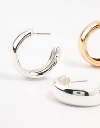 Mixed Metals Gold & Silver Chubby Hoop Earrings 2-Pack - link has visual effect only