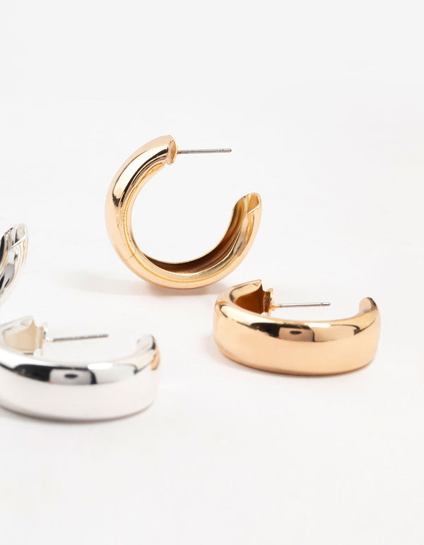 Mixed Metals Gold & Silver Chubby Hoop Earrings 2-Pack