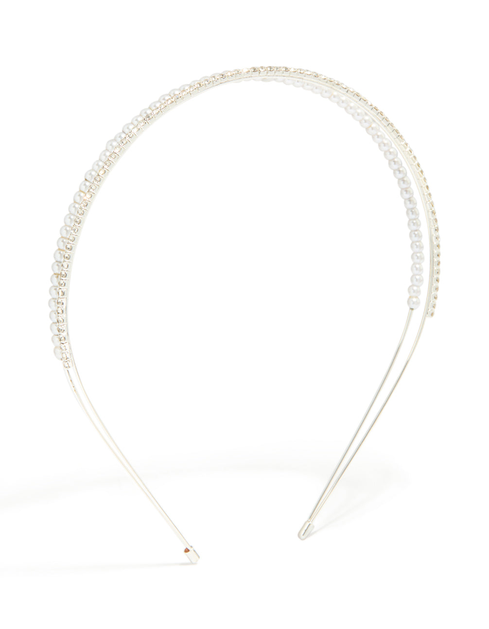 Silver Plated Double Layered Pearl & Crystal Headband