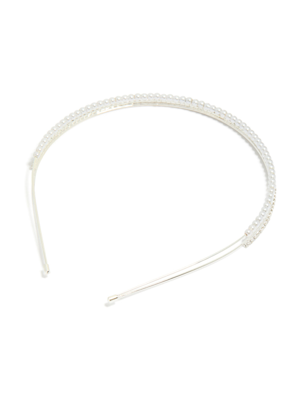 Silver Plated Double Layered Pearl & Crystal Headband