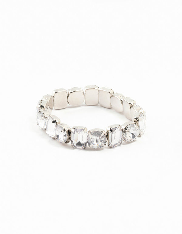 Silver Diamante Cluster Stretch Bracelet
