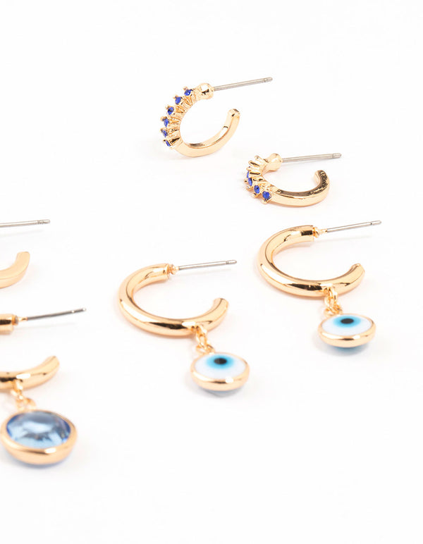 Gold Evil Eye Drop Hoop Earrings 6-Pack