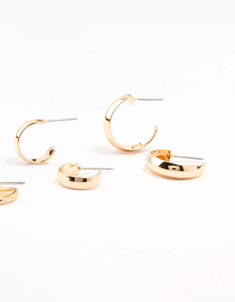 Gold Bezel Diamante Hoop Earrings 6-Pack