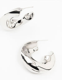 Silver Melted Wave Hoop Earrings - link has visual effect only
