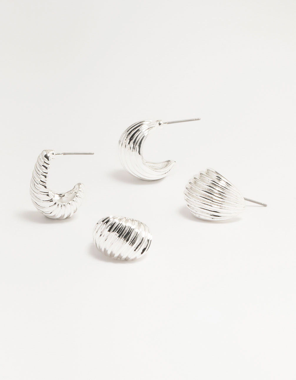 Silver Textured Rows Hoop Earrings 2-Pack