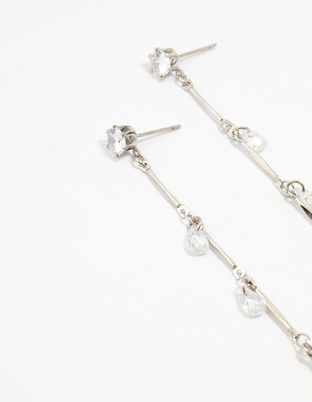 Silver Cubic Zirconia Droplet Drop Earrings