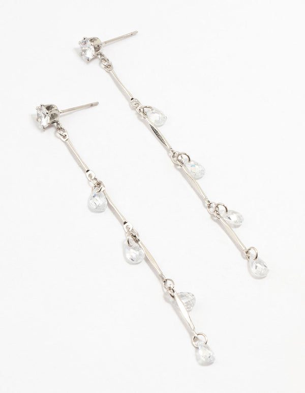 Silver Cubic Zirconia Droplet Drop Earrings
