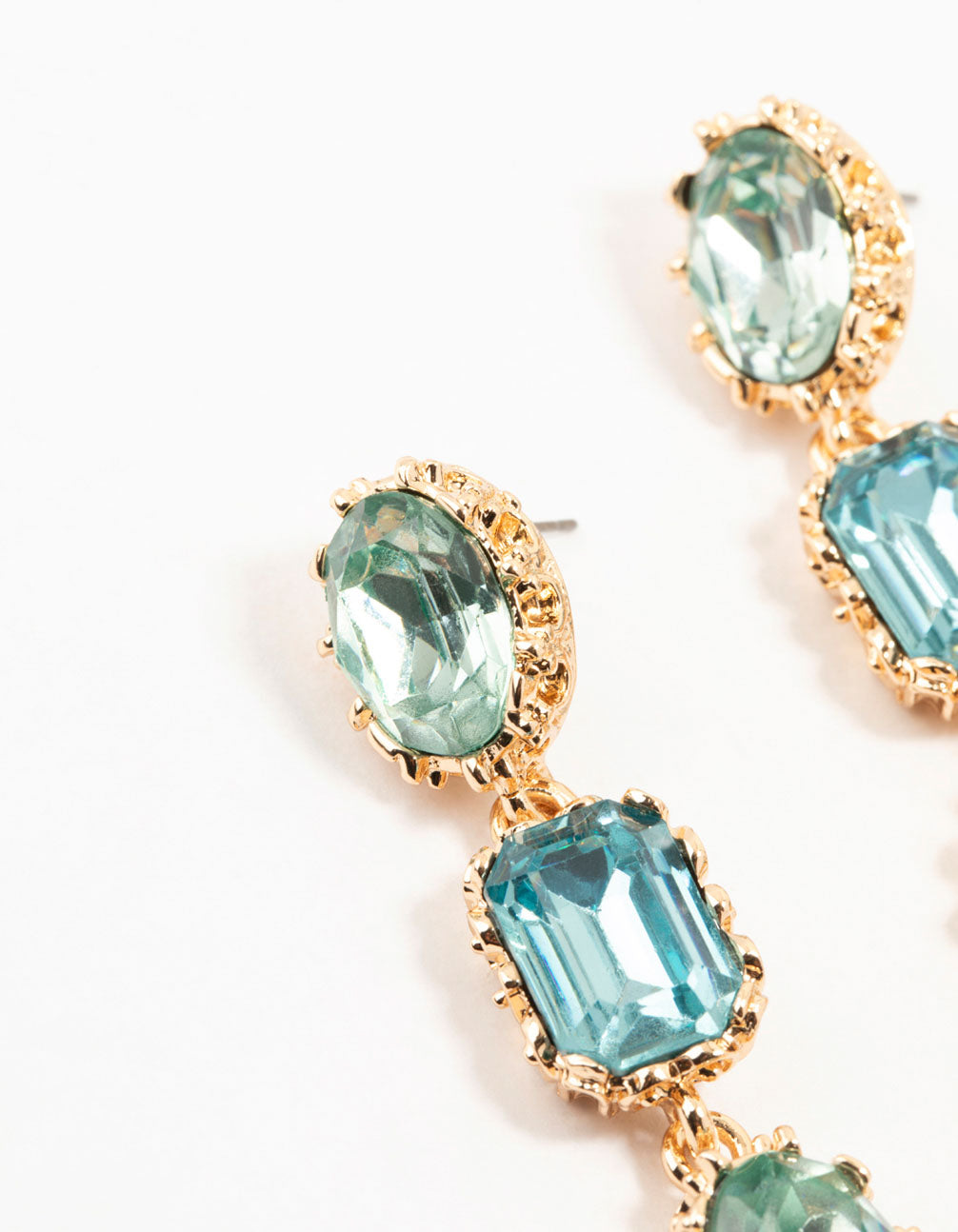 Gold & Aqua Mixed Shape Diamante Drop Earrings