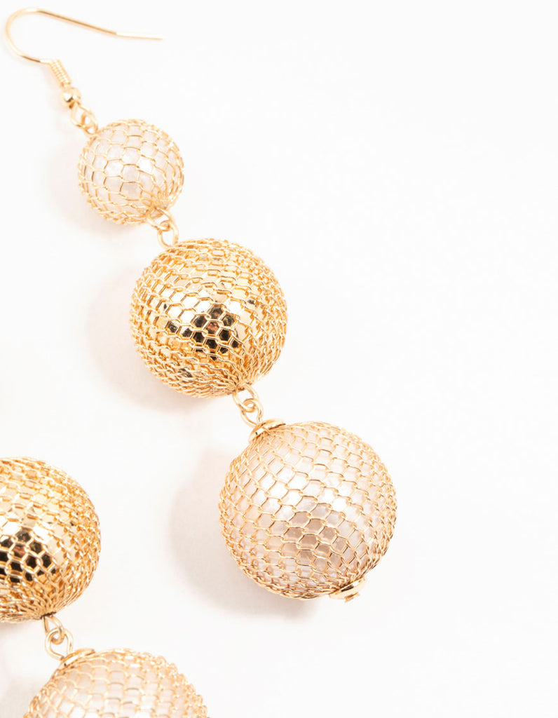 Gold Fishnet Ball Drop Earrings - Lovisa
