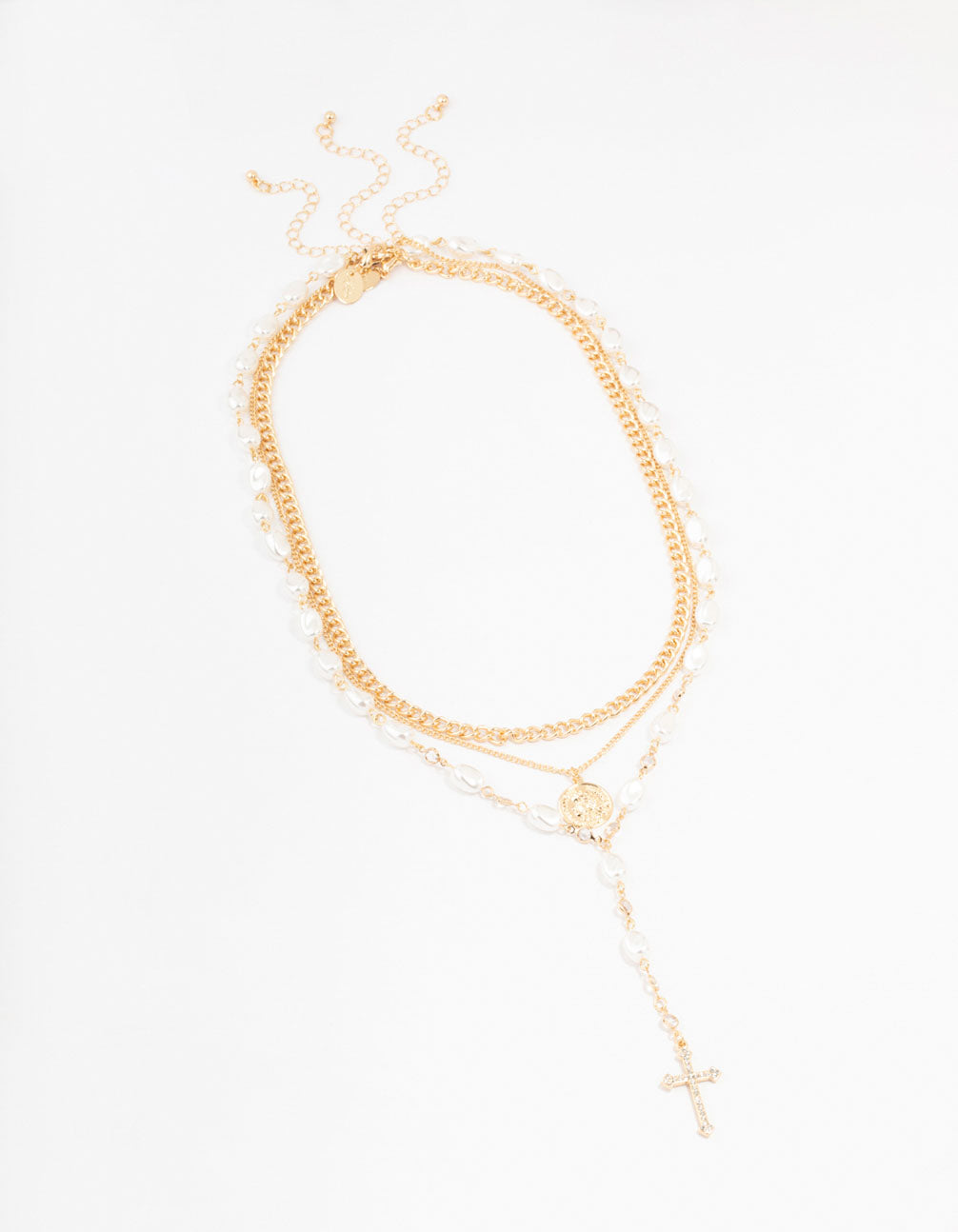 Gold Multi Row Mixed Pearl Necklace