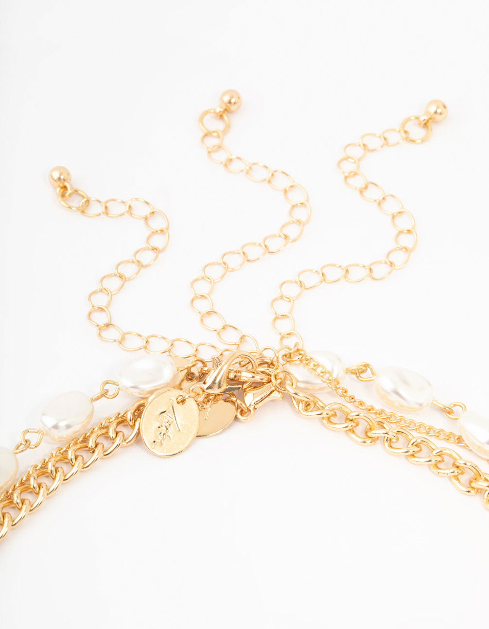 Gold Multi Row Mixed Pearl Necklace