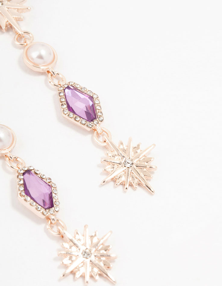Rose Gold Mixed Pink Celestial Drop Earrings