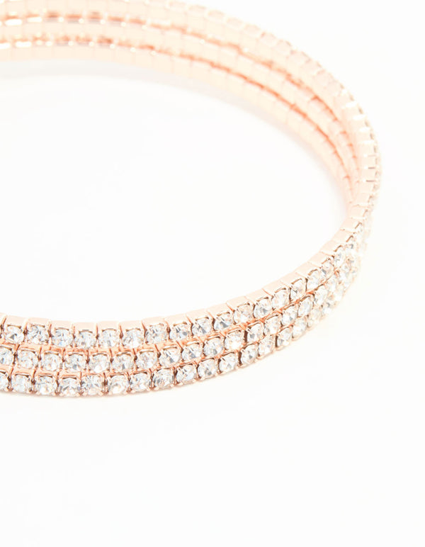 Rose Gold Diamante Spiral Bangle