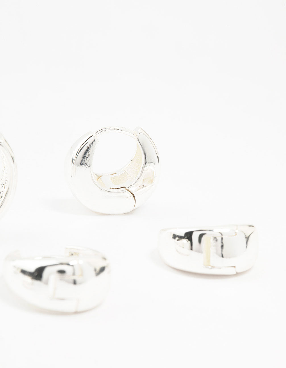 Silver Plated Brass  Chunky Mixed Hoop Earrings 3-Pack