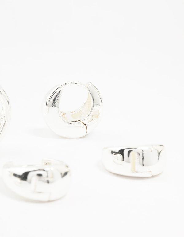 Silver Plated Brass  Chunky Mixed Hoop Earrings 3-Pack