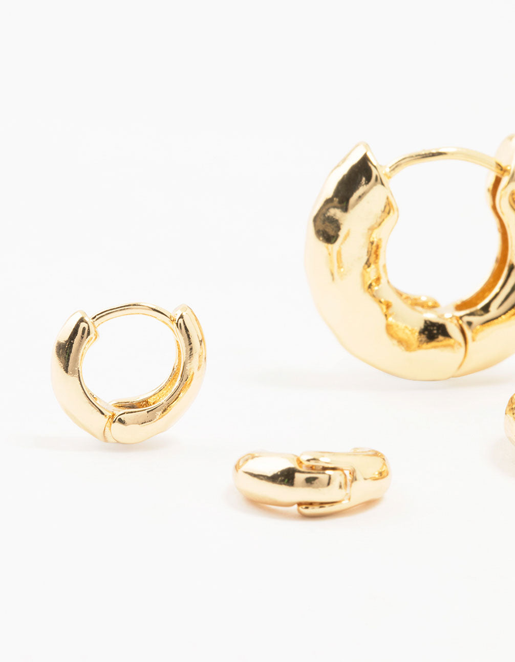 Gold Plated Brass Hammered Graduating Hoop Earrings 3-Pack