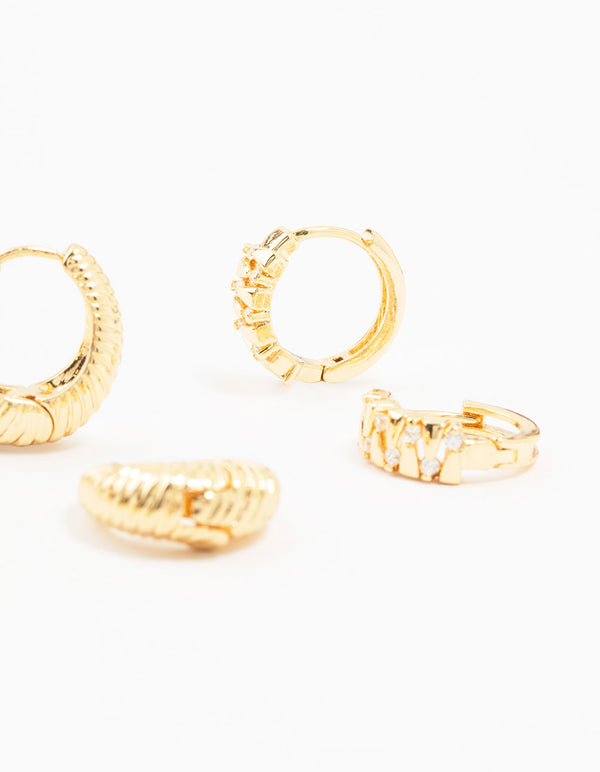 Gold Plated Brass Textured Teardrop Hoops 3-Pack