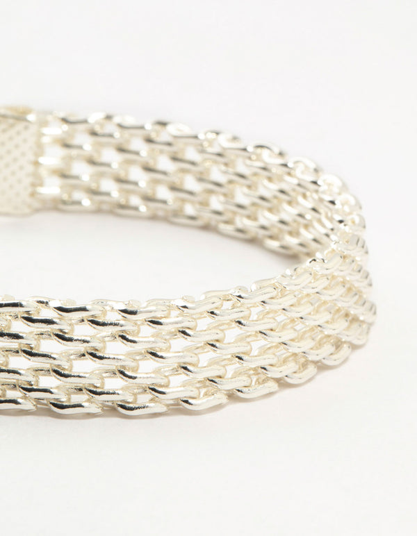 Silver Plated Brass  Skinny Mesh Link Bracelet