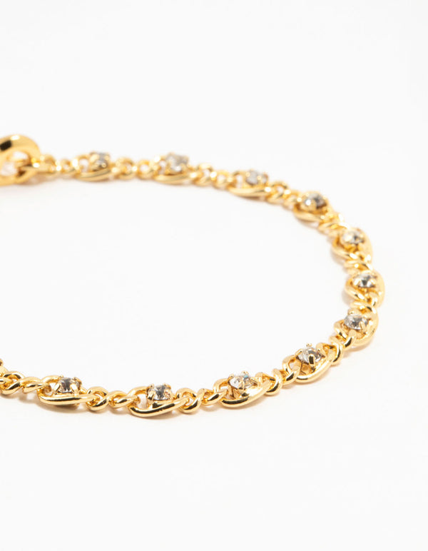 Gold Plated Brass Diamante Infinity Link Bracelet