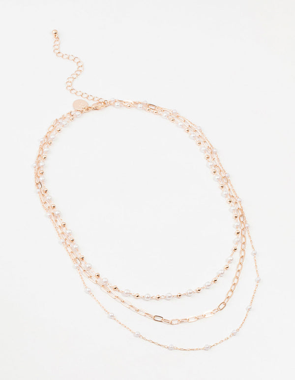 Rose Gold Fine, Station & Pearl Necklace