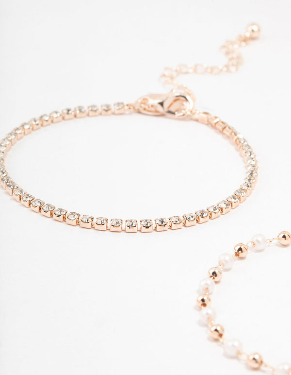 Rose Gold Dainty Pearl Bracelets & Anklets 4-Pack