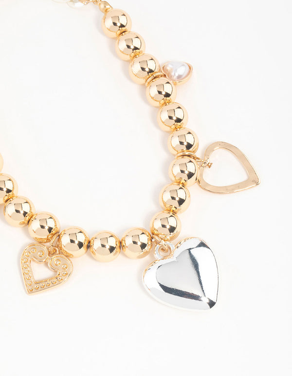 Mixed Metals Multiple Hearts Charm Keychain