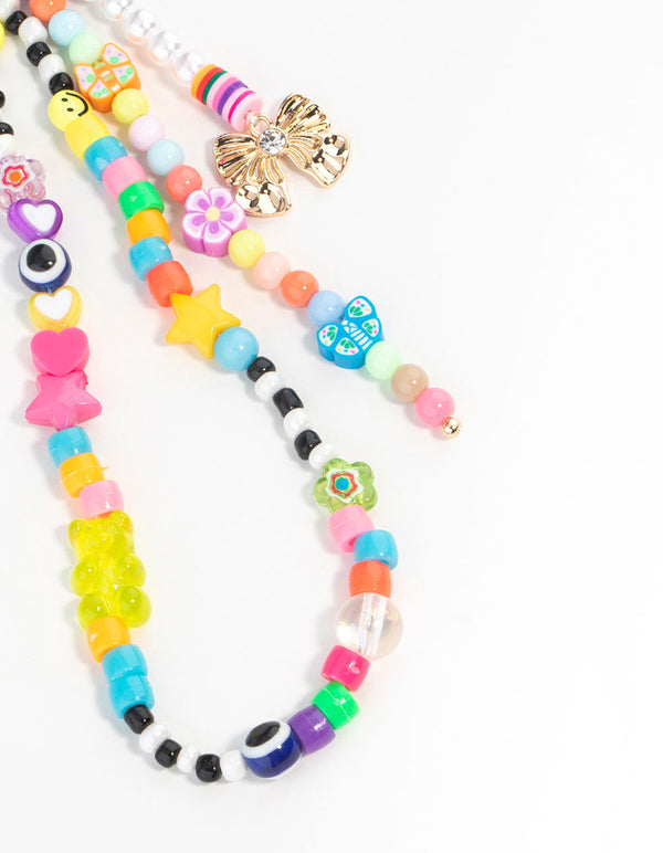 Rainbow Beaded & Gold Bow Keychain