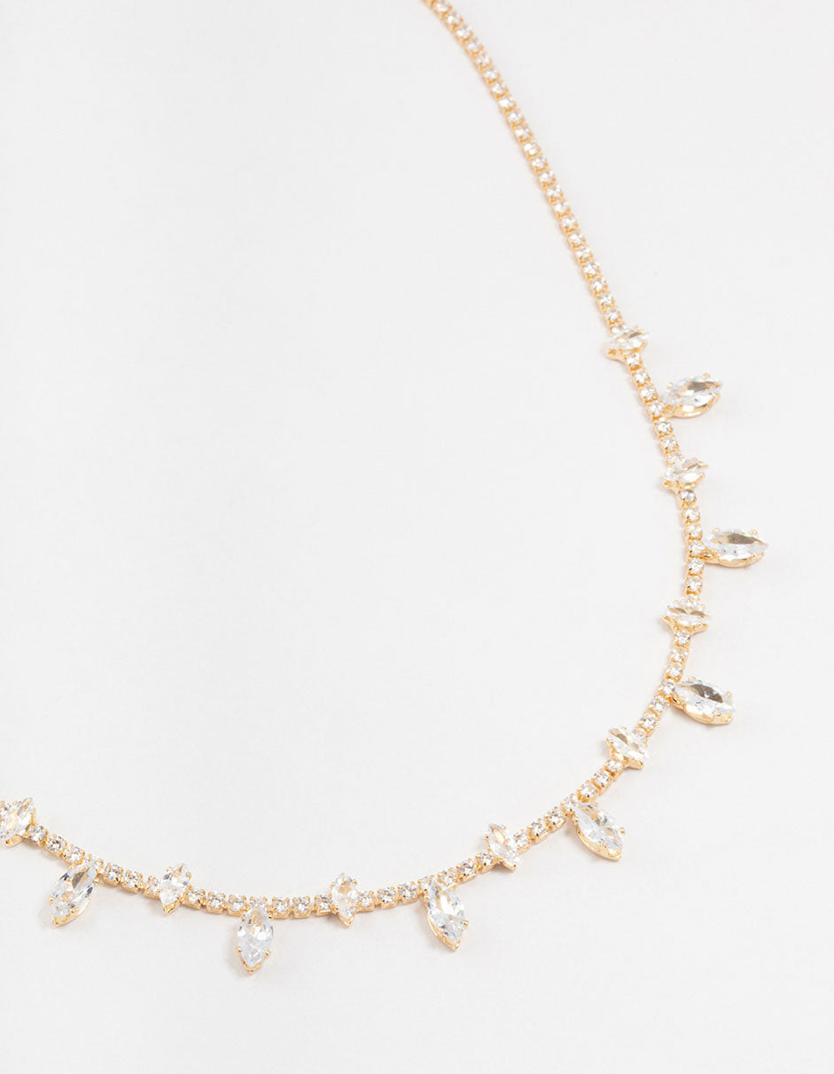 Gold Marquise Cubic Zirconia Station Necklace