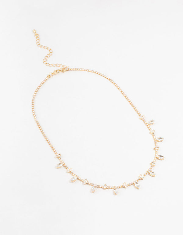 Gold Marquise Cubic Zirconia Station Necklace