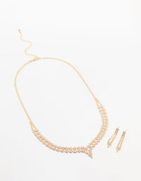 Gold Cubic Zirconia 2 Row Necklace and Earrings Set - link has visual effect only