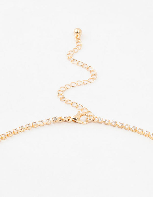 Gold Cubic Zirconia 2 Row Necklace and Earrings Set