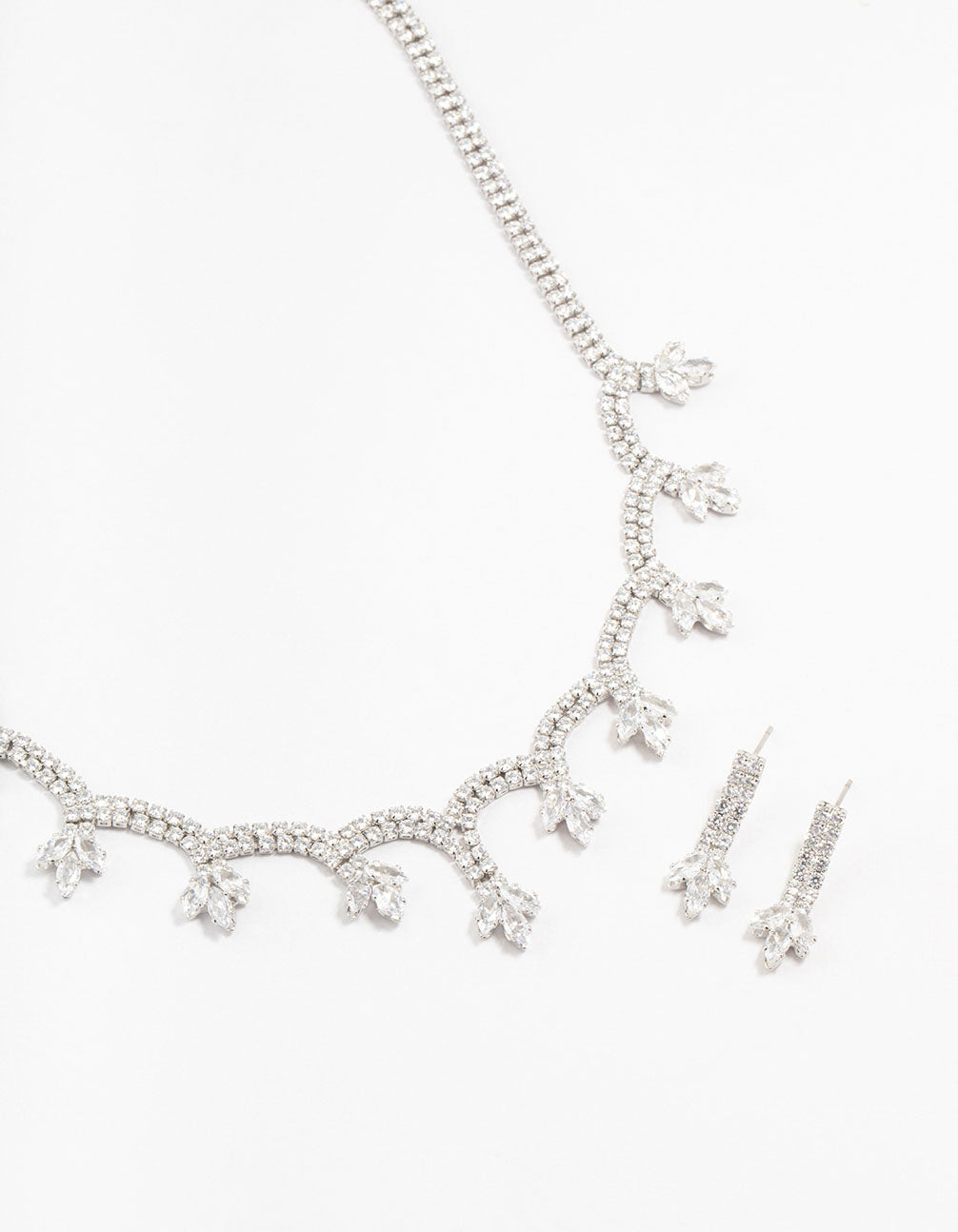 Silver Scallop Cubic Zirconia Flower Necklace & Earrings Set