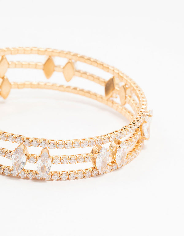 Gold Marquise Cubic Zirconia Wrapped Bangle Bracelet