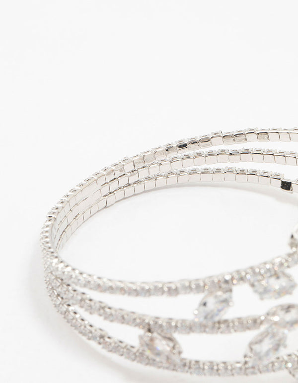 Silver Marquise Cubic Zirconia Floral Cuff Bracelet