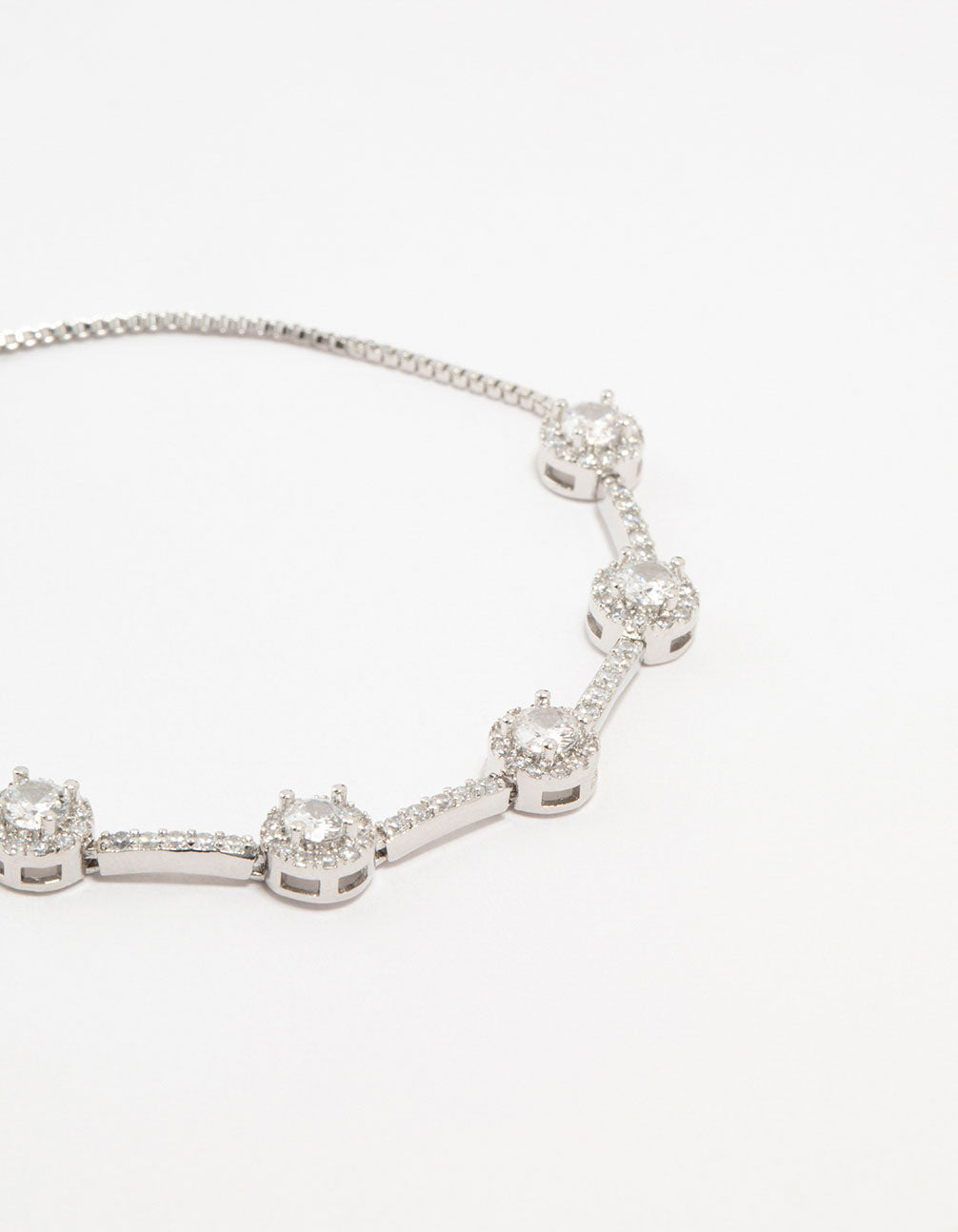 Silver Round Cubic Zirconia Halo Toggle Bracelet