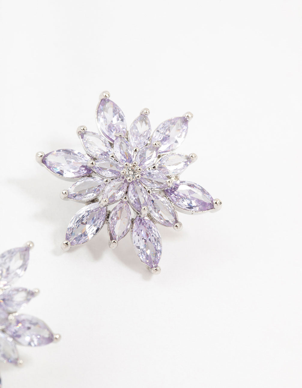 Silver Purple Cubic Zirconia Flower Stud Earrings