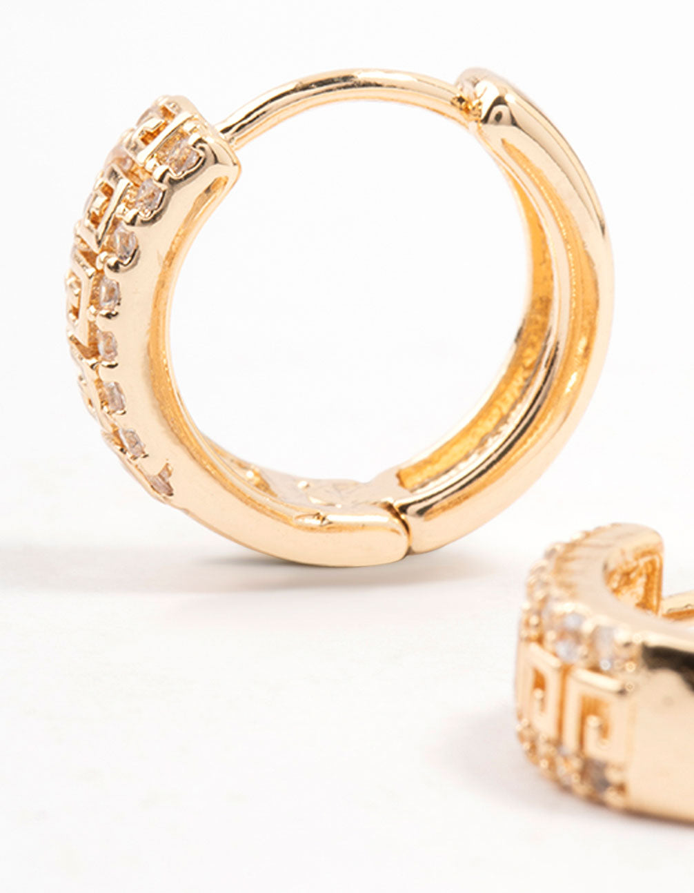 Gold Cubic Zirconia Printed Huggie Earrings