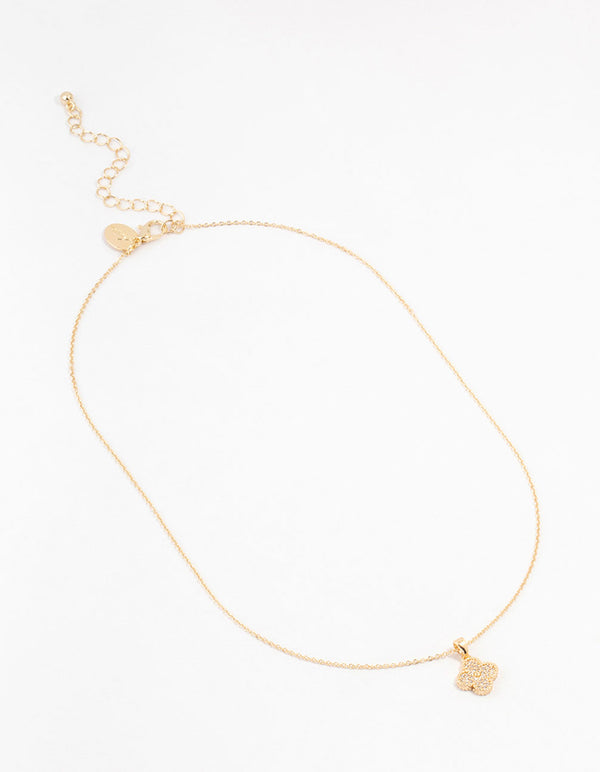 Gold Clover Pave Cubic Zirconia Pendant Necklace