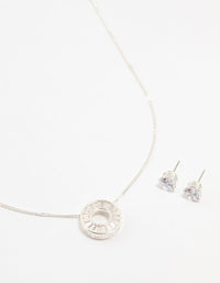 Silver Cubic Zirconia Donut Pendant Necklace & Earrings Set - link has visual effect only